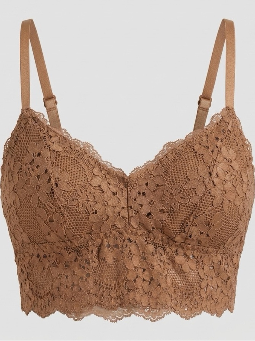 Elegant Toast Brown Lacy Racerback Bralette